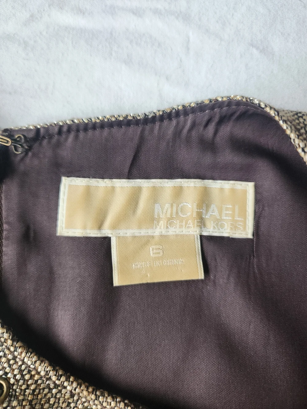 Michael Kors Sleeveless Brown Tweed Beaded Midi Dress